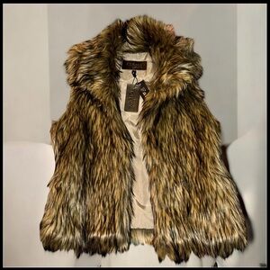 Ci Sono by Cavalini Brown Faux Fur Vest NWT
